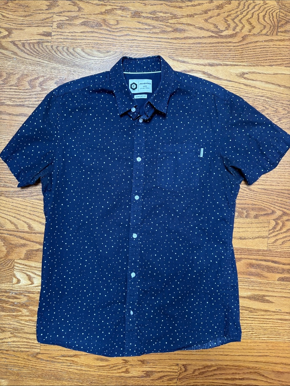 Jack & Jones Navy Short-Sleeve Dot Print Button-Down Shirt